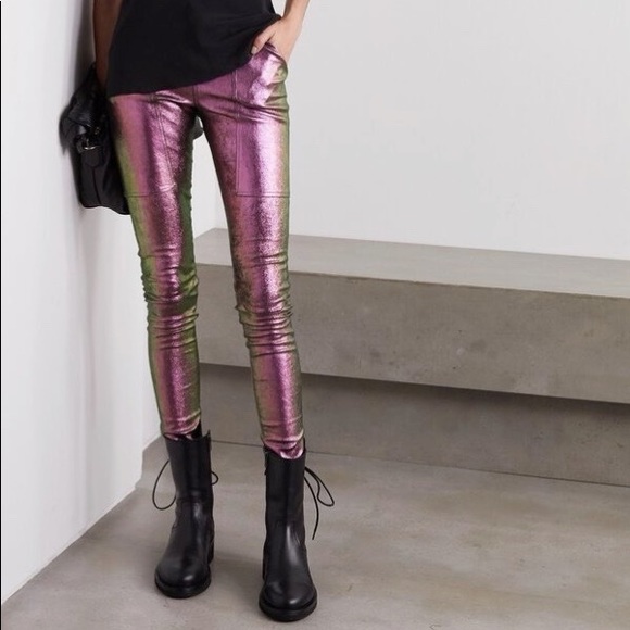 NWT RICK OWENS Irise Iridescent Stretch Leather and Cotton-Blend Leggings - Picture 2 of 9